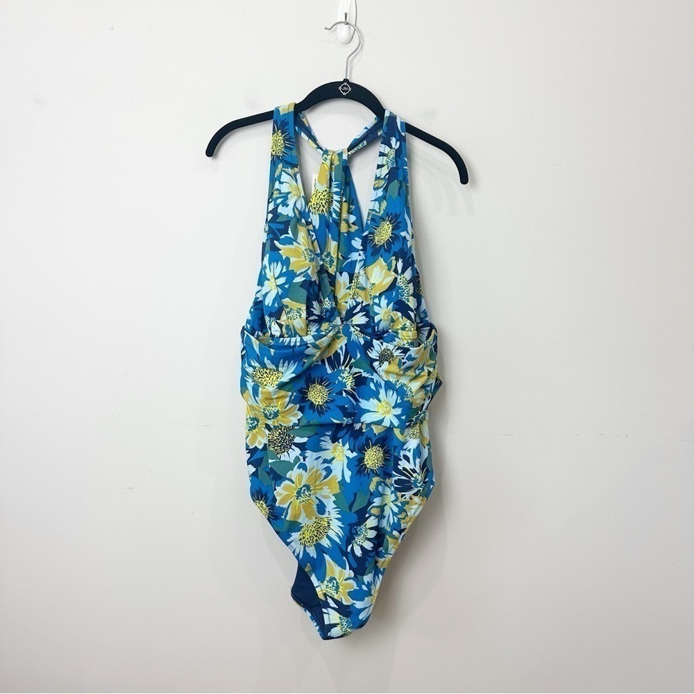 Adore Me Monroe One Piece Swimsuit Bathing Suit Blue Yellow Floral